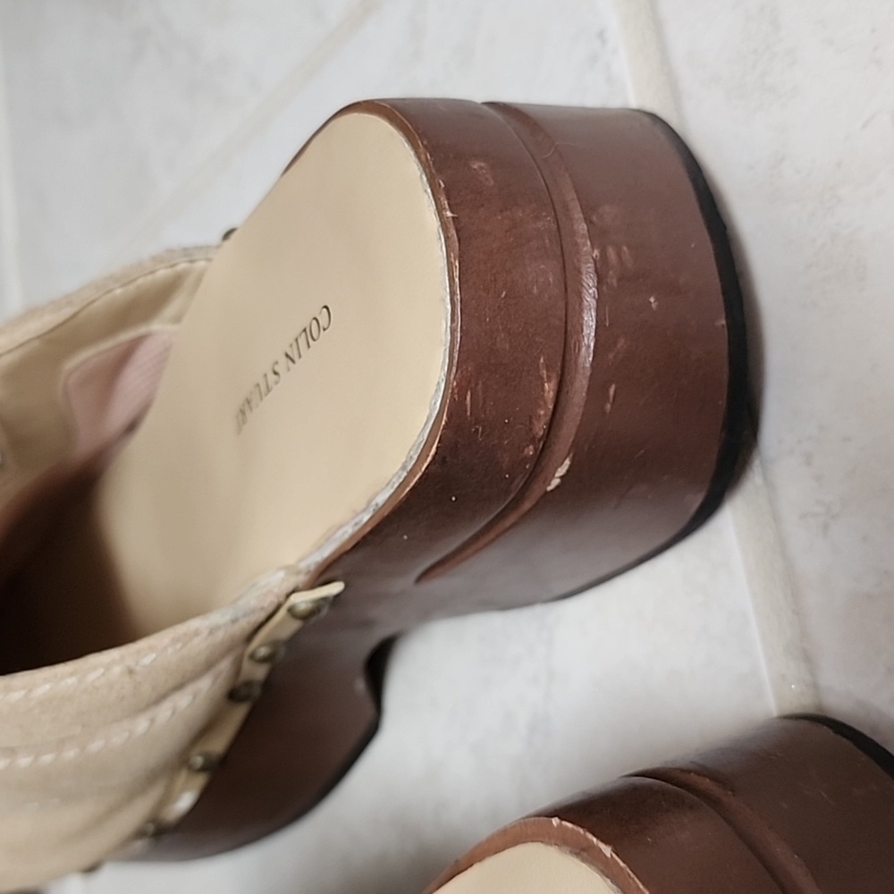 Colin Stuart Light Tan Nubuck Platform Mules - image 8